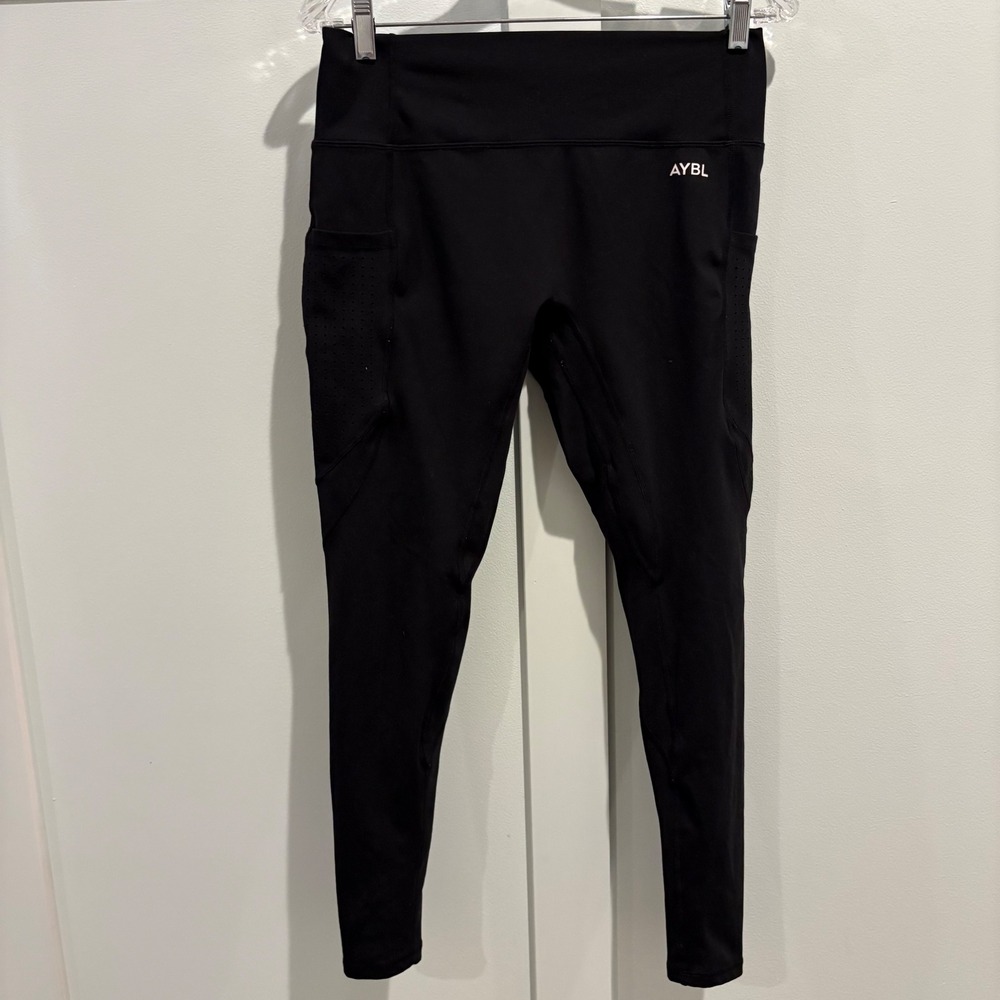 AYBL Womens Black High Waisted Activewear Leggings‎ With Pockets Size L